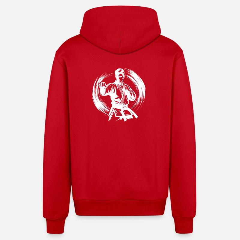 Dynamic Fighting Pose Perfect Karate Silhouette - Organic Relaxed Hooded Jacket Made in EU - red