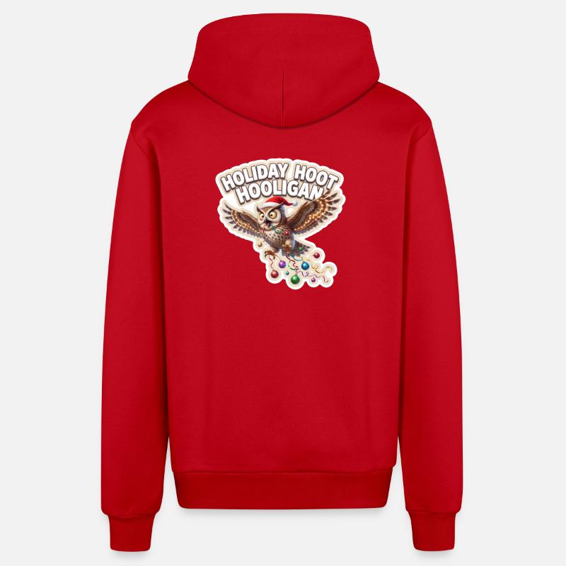 Célébration du Hibou de Noël - Veste à capuche bio décontractée fabriquée en UE - rouge