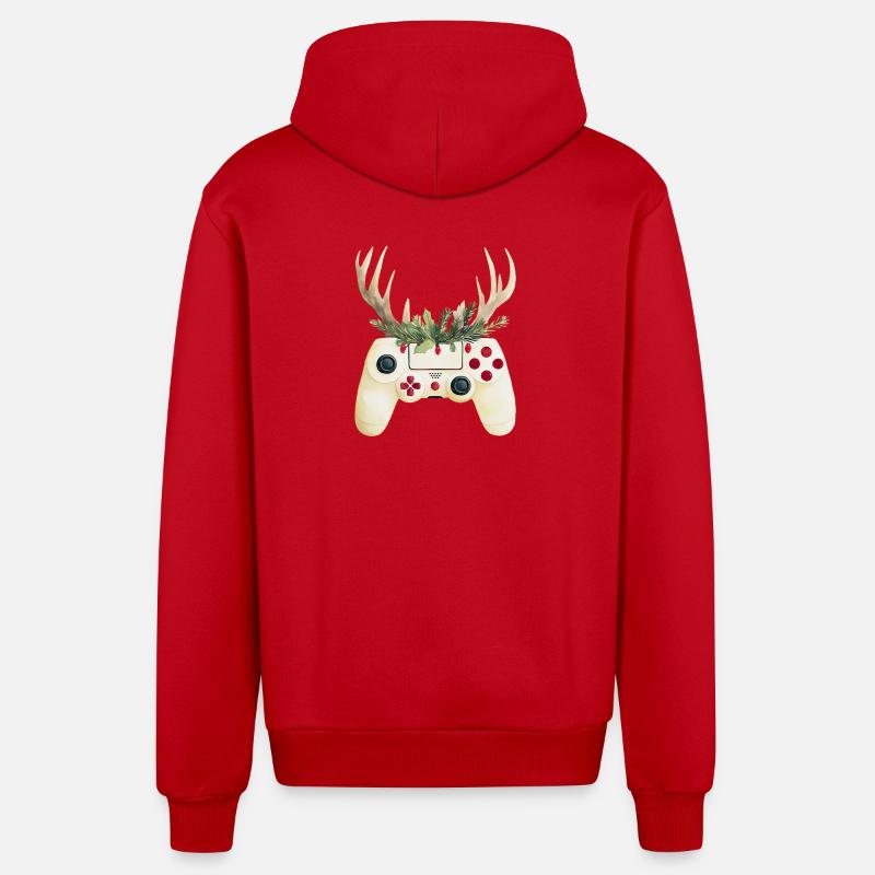 Weihnachtscontroller mit Hirschgeweih - Organic Relaxed Kapuzenjacke Made in EU - Rot