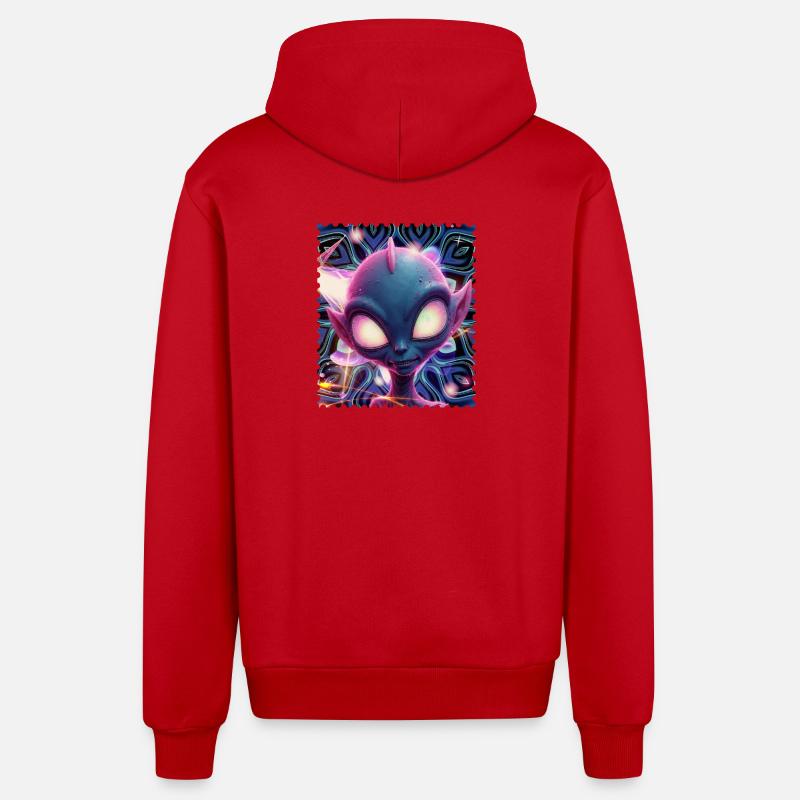 Portrait d’extraterrestre néon dans Psychedelicht - Veste à capuche bio décontractée fabriquée en UE - rouge