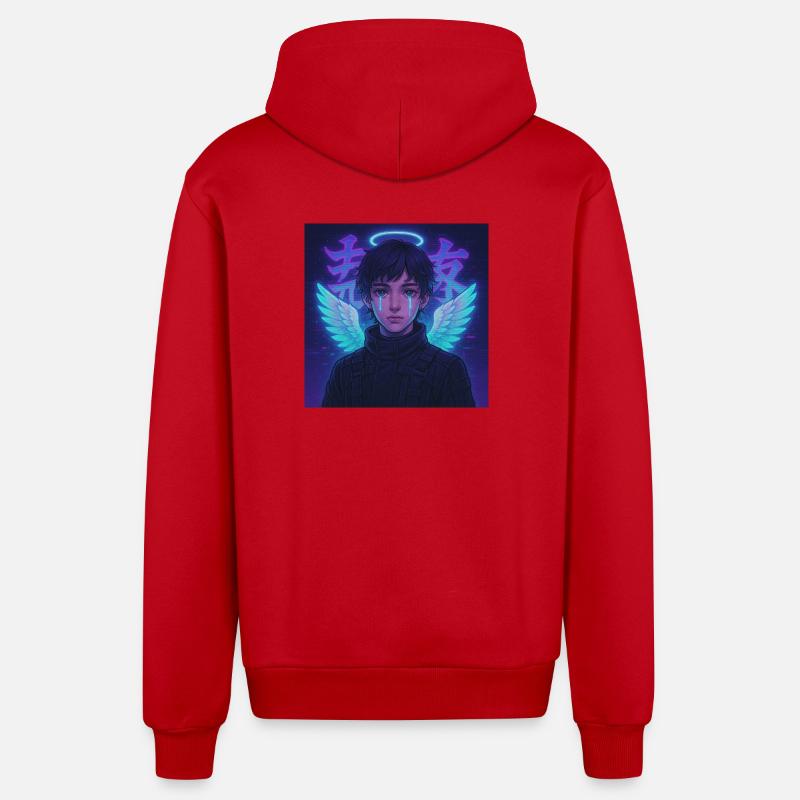 Cyberpunk Angel E-Boy Y2K Synthwave Art - Veste à capuche bio décontractée fabriquée en UE - rouge