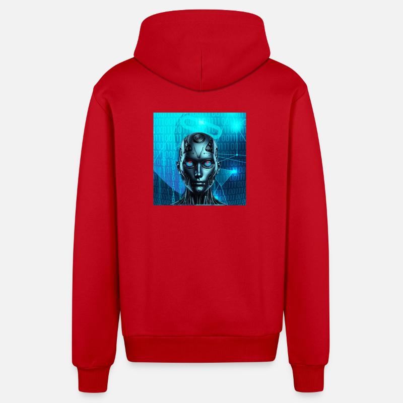 Robot Face - Veste à capuche bio décontractée fabriquée en UE - rouge