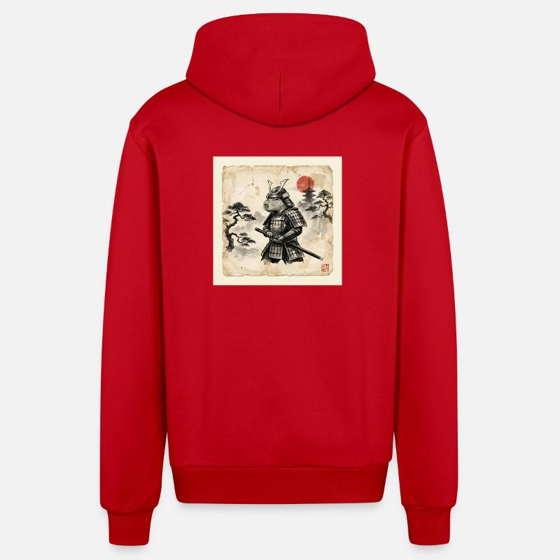 Capybara Samurai Japanischer Krieger - Organic Relaxed Kapuzenjacke Made in EU - Rot