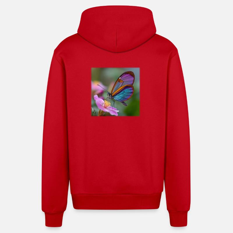 Papillon iridescent sur fleur délicate - Veste à capuche bio décontractée fabriquée en UE - rouge