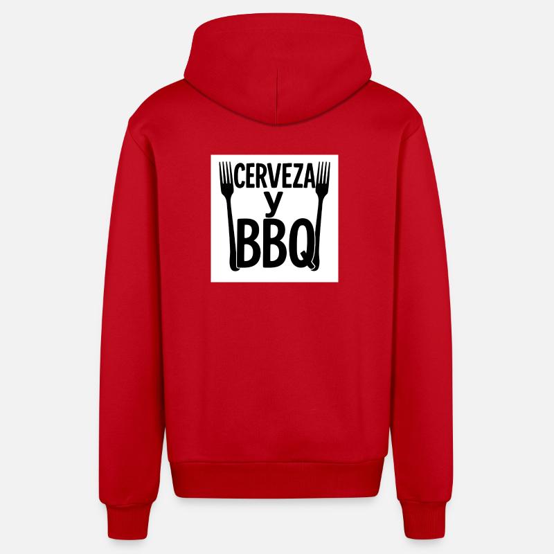Digitales Design "Bier & BBQ" - Organic Relaxed Kapuzenjacke Made in EU - Rot