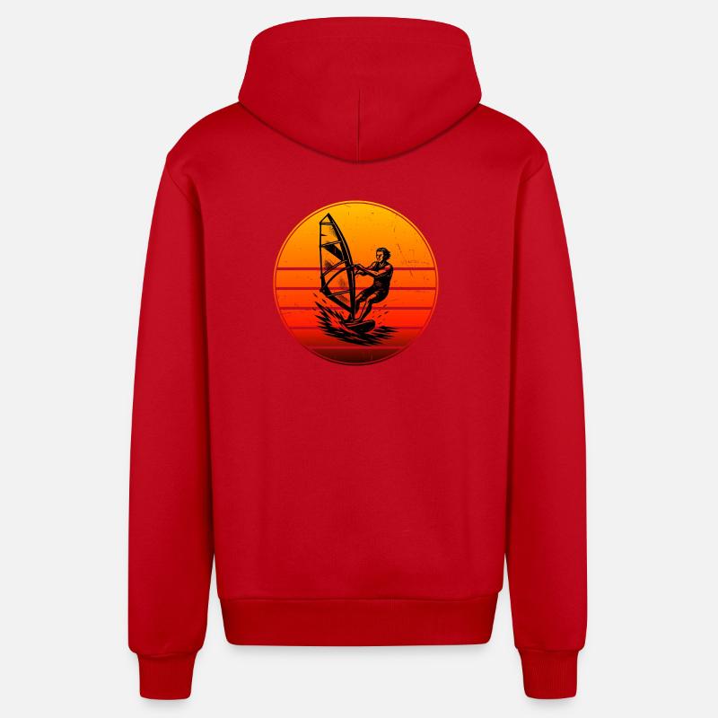 Minimalist Windsurfing Motif - Organic Relaxed Hooded Jacket Made in EU - red