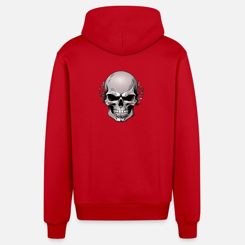 Schädel mit dunklem Blattkranz - Organic Relaxed Kapuzenjacke Made in EU - Rot