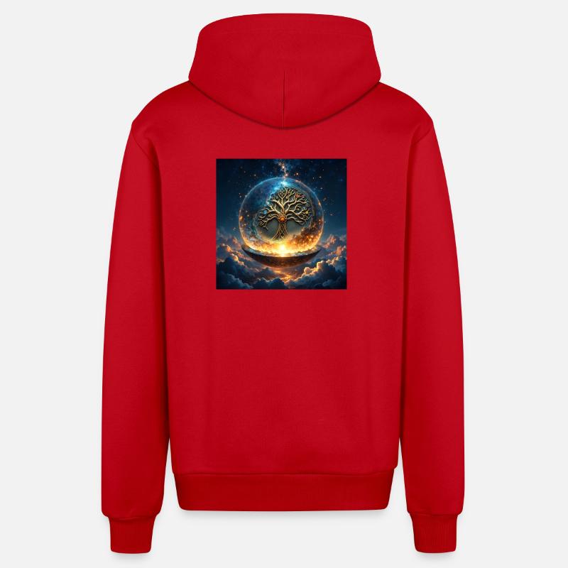 Celestial Orb Tree - Organic Relaxed Hooded Jacket Made in EU - red