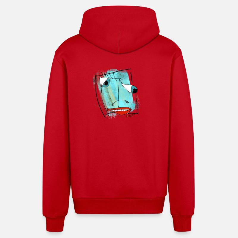 Aquarelle de design de visage abstrait - Veste à capuche bio décontractée fabriquée en UE - rouge