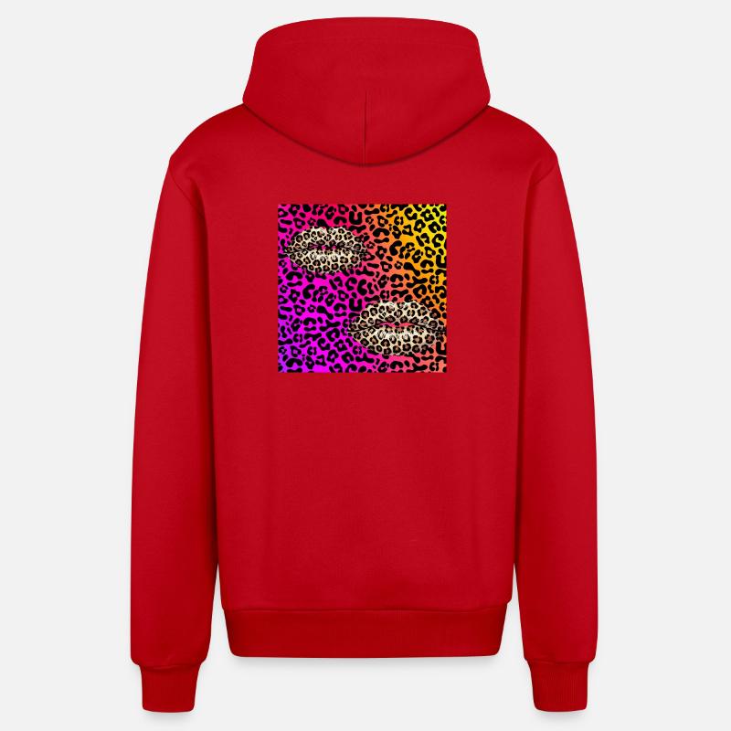 Leopard Lips on Neon Gradient - Organic Relaxed Hooded Jacket Made in EU - red