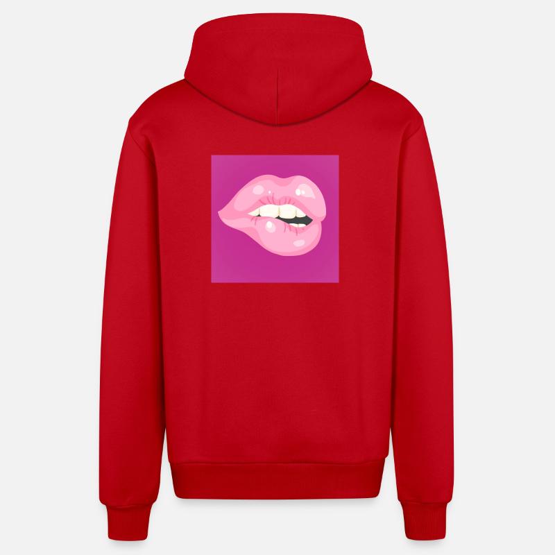 Glänzender pinker Lippenbiss auf Magenta - Organic Relaxed Kapuzenjacke Made in EU - Rot