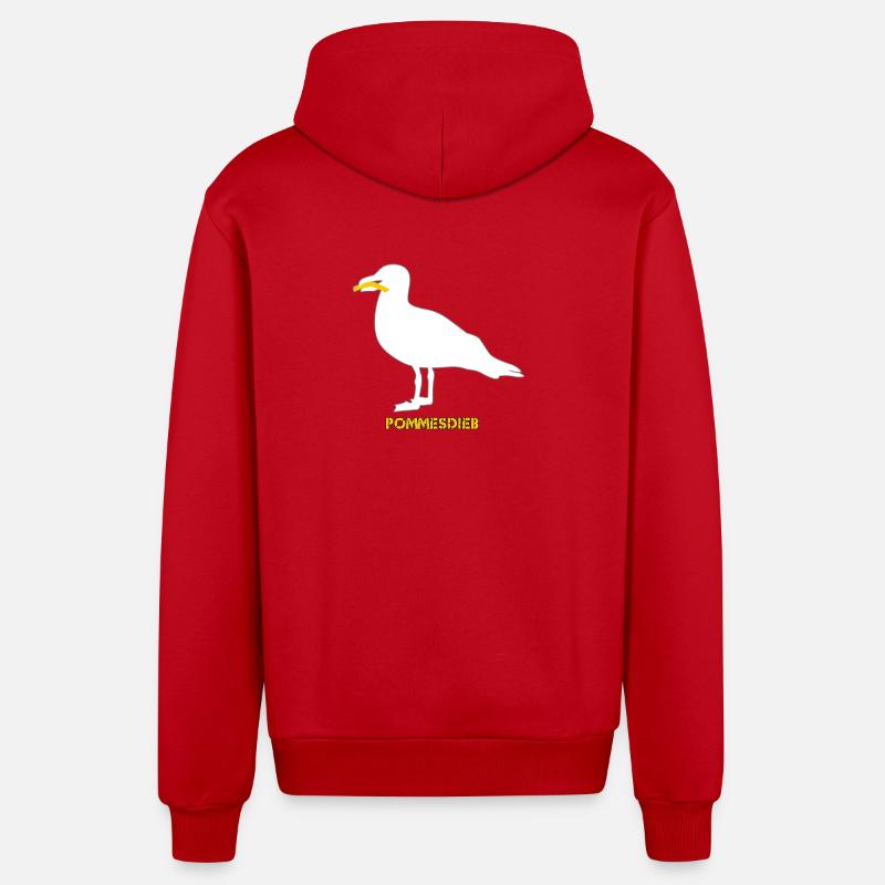 Frites Mouette Voleuse - Blanc - Veste à capuche bio décontractée fabriquée en UE - rouge
