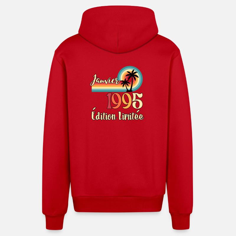Janvier 1995 – Édition limitée rétro - Veste à capuche bio décontractée fabriquée en UE - rouge
