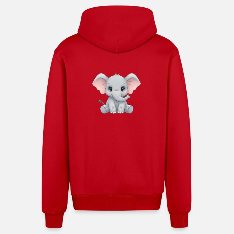 Dessin animé câlin bébé éléphant - Veste à capuche bio décontractée fabriquée en UE - rouge