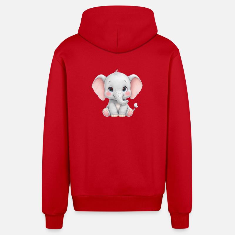 Dessin animé câlin bébé éléphant - Veste à capuche bio décontractée fabriquée en UE - rouge