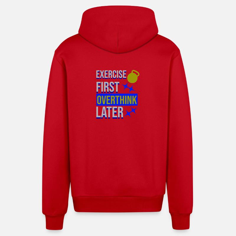 Exercise First, Overthink Later T-shirt - Organic Relaxed Hooded Jacket Made in EU - red