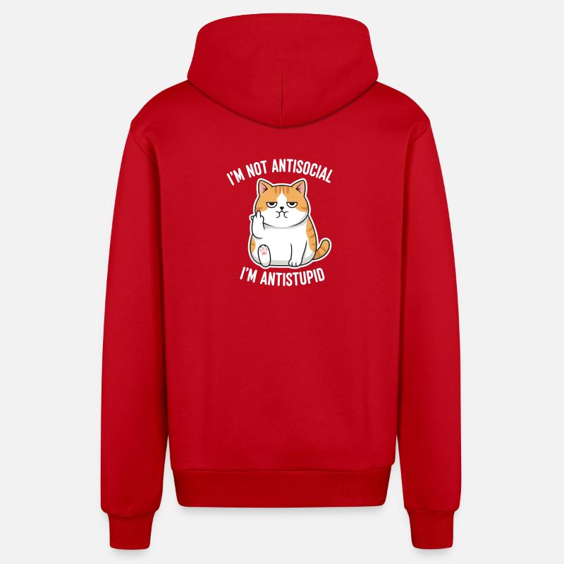 Grumpy Attitude Cat Antistupid - Veste à capuche bio décontractée fabriquée en UE - rouge