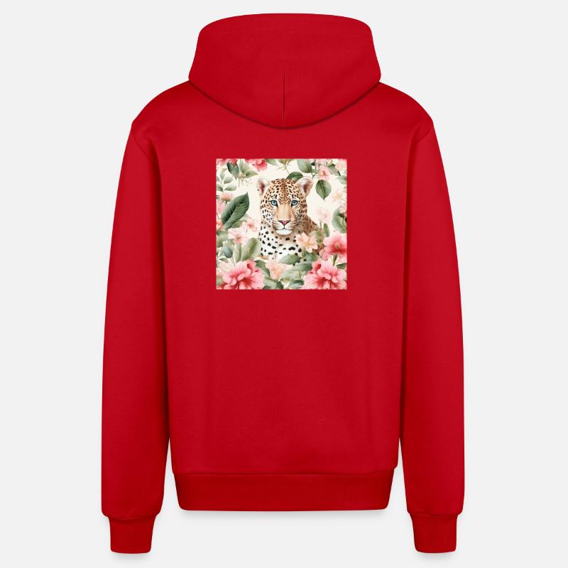 Léopard floral aquarelle - Veste à capuche bio décontractée fabriquée en UE - rouge