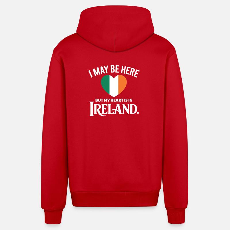 Conception du battement cardiaque irlandais - Veste à capuche bio décontractée fabriquée en UE - rouge