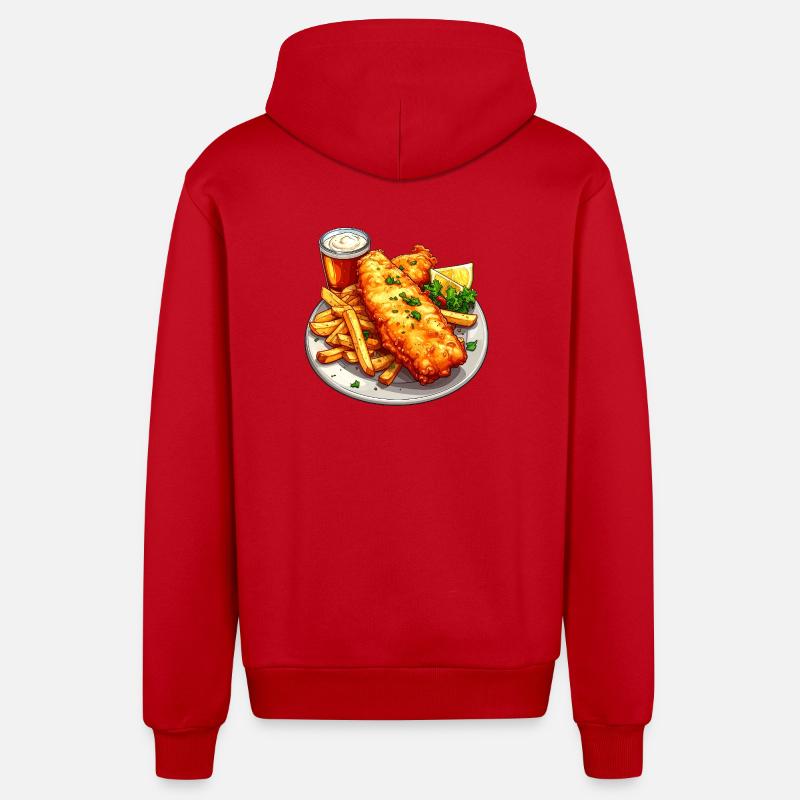 Fish and chips - Veste à capuche bio décontractée fabriquée en UE - rouge