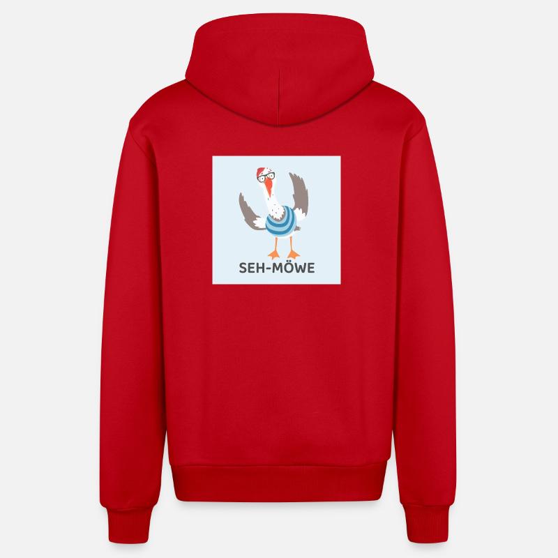 SEH-MÖWE – Lustige Möwe - Organic Relaxed Kapuzenjacke Made in EU - Rot
