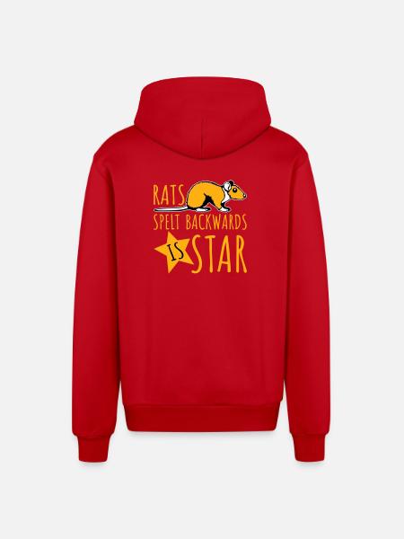 Rats Spelt Backwards Is Star Lustiger Ratte Spruch - Organic Relaxed Hooded Jacket Made in EU - red