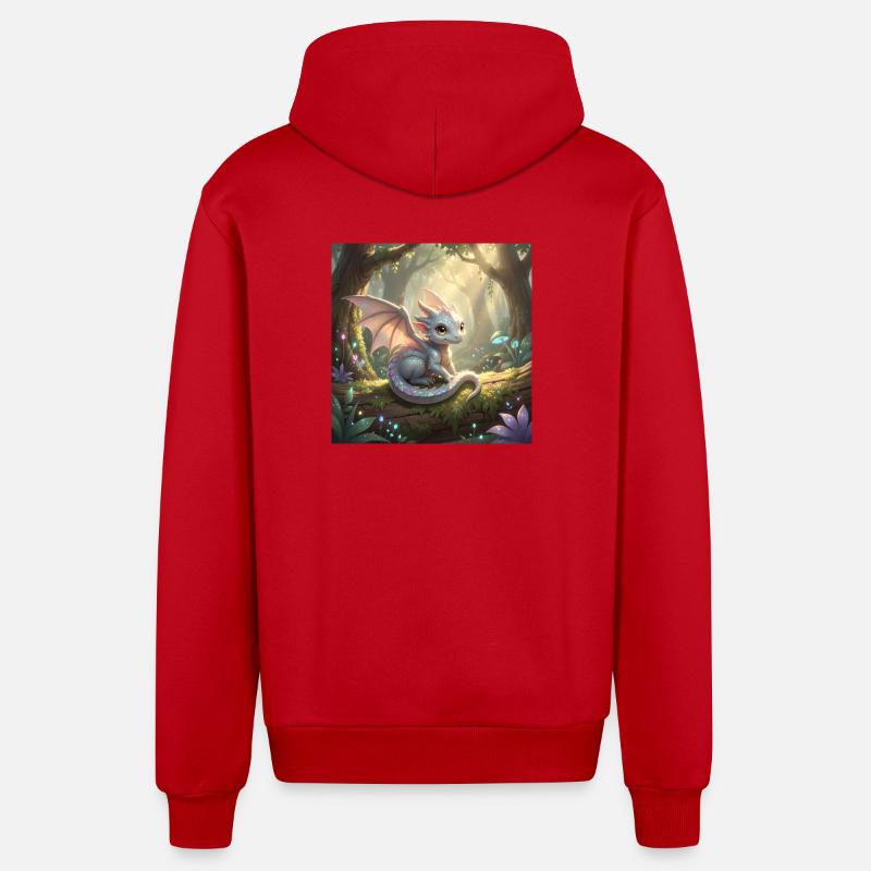 Petit Dragon mignon / Bébé Dragon - Veste à capuche bio décontractée fabriquée en UE - rouge