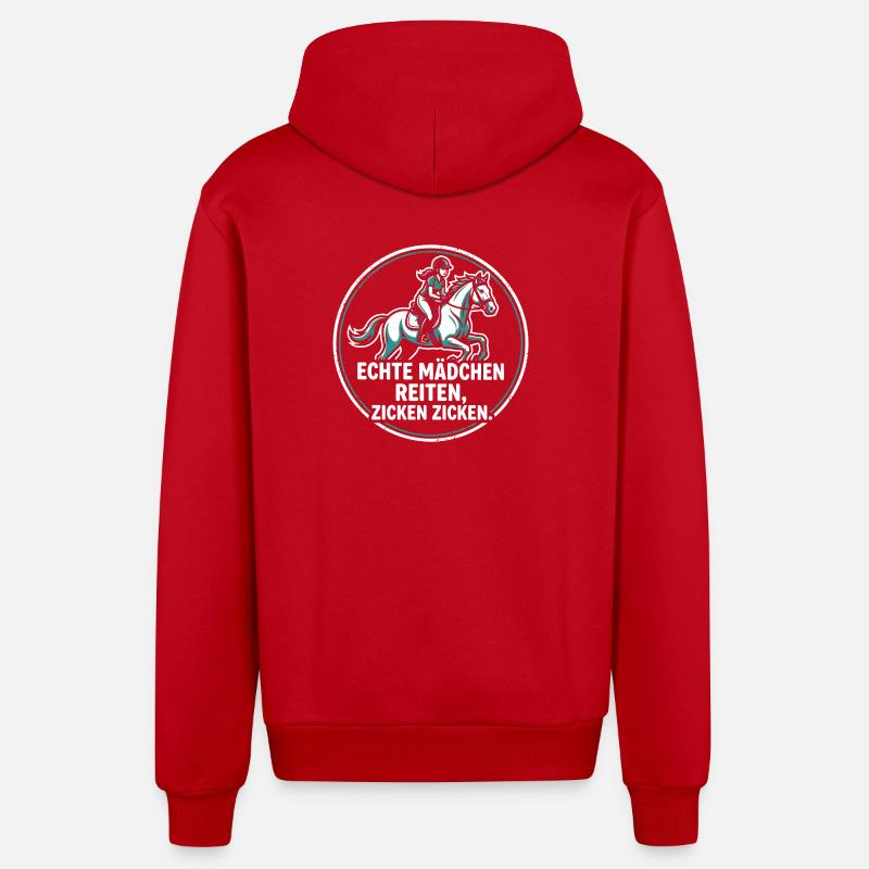 Pferdemädchen Spruch - Echte Mädchen Reiten - Organic Relaxed Kapuzenjacke Made in EU - Rot