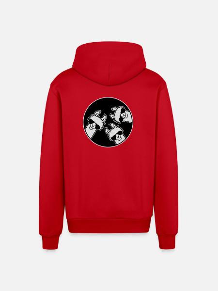 Tre Lama Fighe, Distintivo a Cerchio di Occhiali da Sole Divertente - Felpa con cappuccio ecologica casual Made in UE - rosso