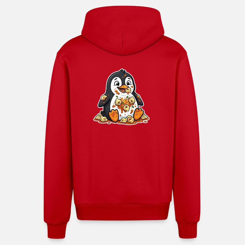 Pingouin mignon avec Tortellini Chaos - Veste à capuche bio décontractée fabriquée en UE - rouge