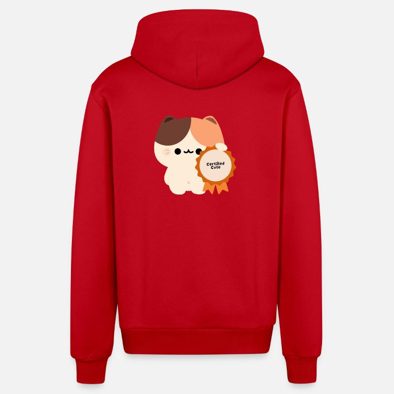 Chat tortie mignon certifié - Veste à capuche bio décontractée fabriquée en UE - rouge
