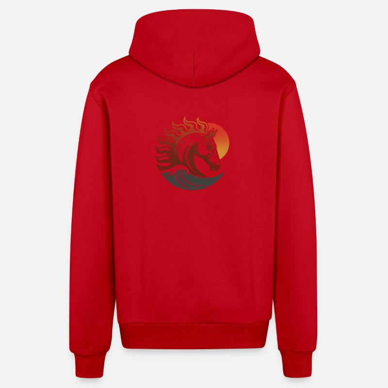 Zodiaque du Cheval de Feu Japonais - Veste à capuche bio décontractée fabriquée en UE - rouge