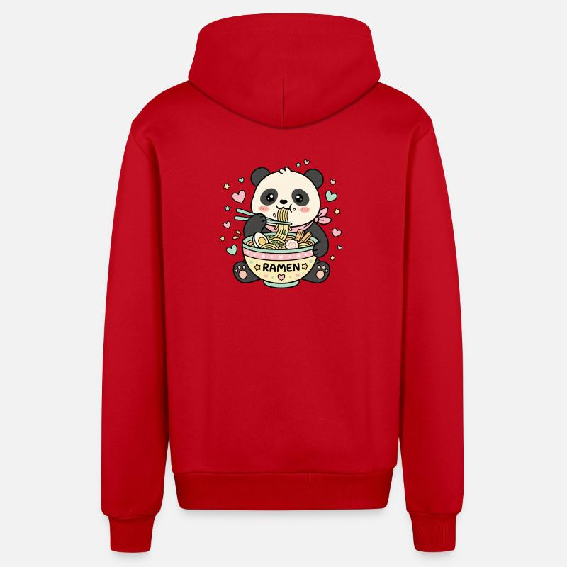 Kawaii Panda Ramen - Veste à capuche bio décontractée fabriquée en UE - rouge