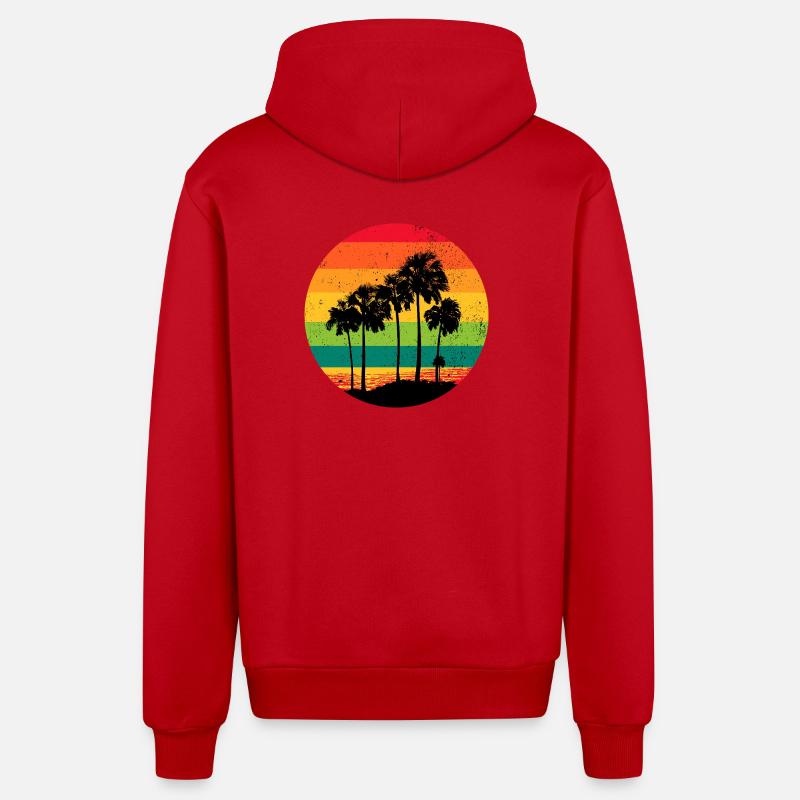 Palm Trees Beach Sunset Rétro - Veste à capuche bio décontractée fabriquée en UE - rouge