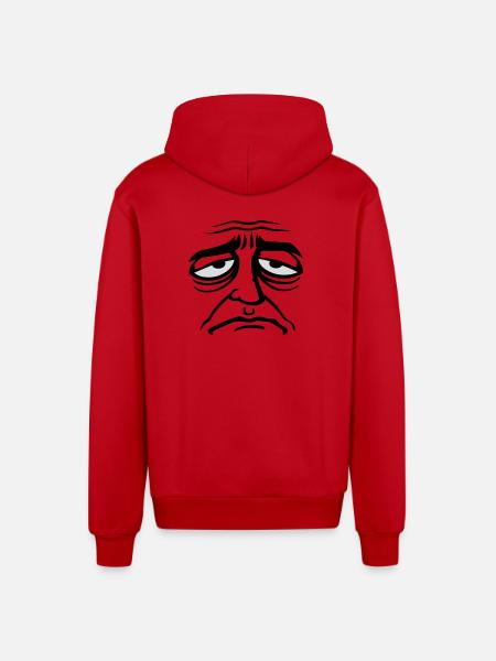 Grumpy sad disappointed face funny - Organic Relaxed Hooded Jacket Made in EU - red