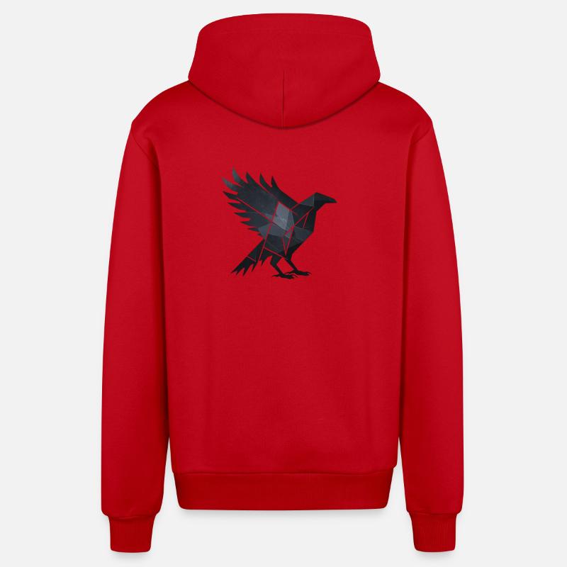 Corbeau noir - Veste à capuche bio décontractée fabriquée en UE - rouge