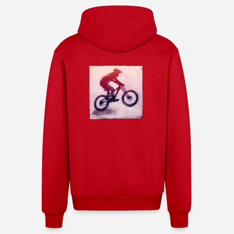 Mountainbiker - handgeschnitzte Druckvorlage - Organic Relaxed Kapuzenjacke Made in EU - Rot