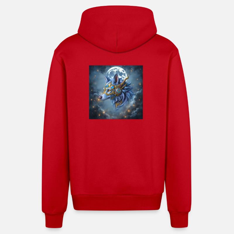 Loup Lune Couronne Mystique - Veste à capuche bio décontractée fabriquée en UE - rouge