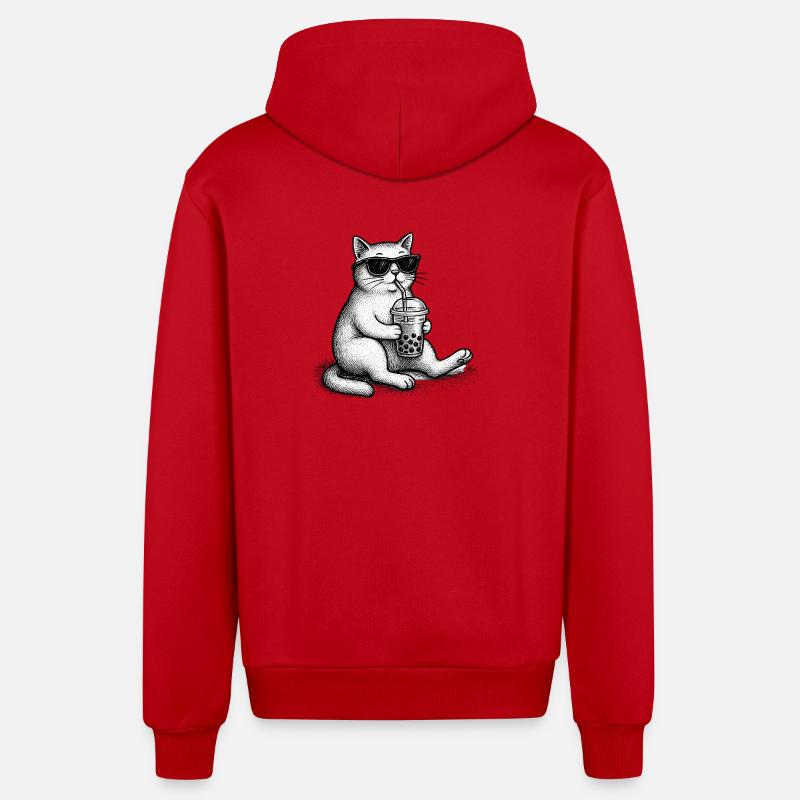 Bubble Tea Cat - Veste à capuche bio décontractée fabriquée en UE - rouge