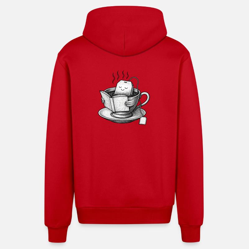 Cozy Tea Cup Reader - Organic Relaxed Hooded Jacket Made in EU - red