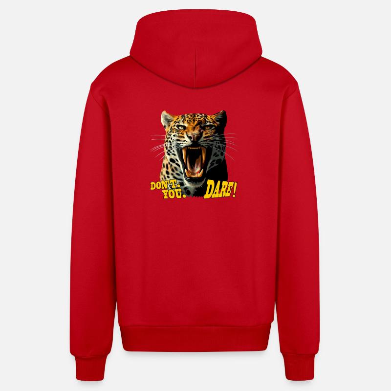 Leopard Roaring attack - Don't You Dare - Organic Relaxed Hooded Jacket Made in EU - red