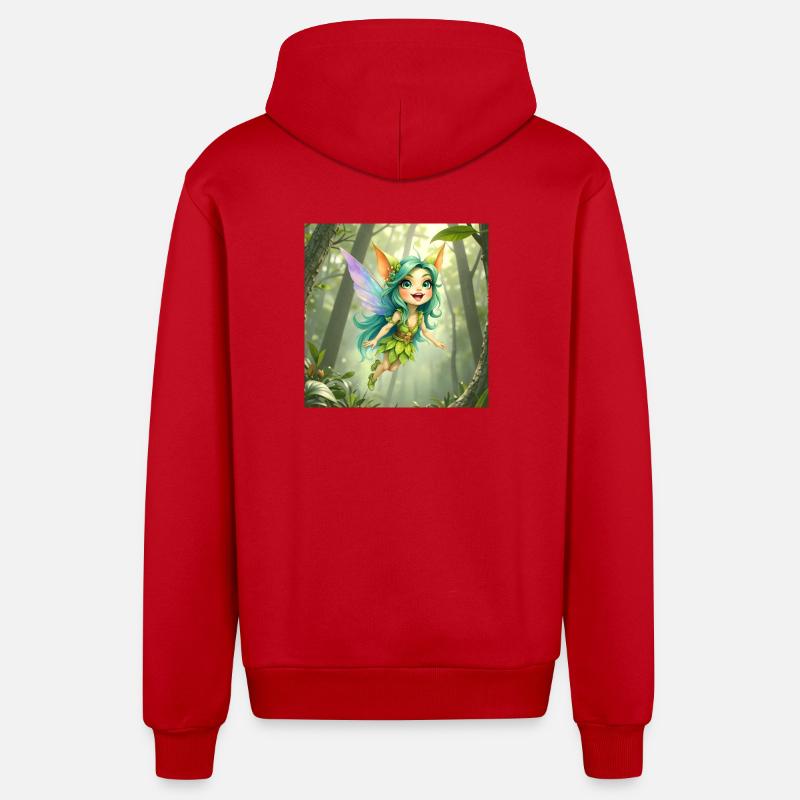 Fée de la Forêt d’Émeraude - Veste à capuche bio décontractée fabriquée en UE - rouge