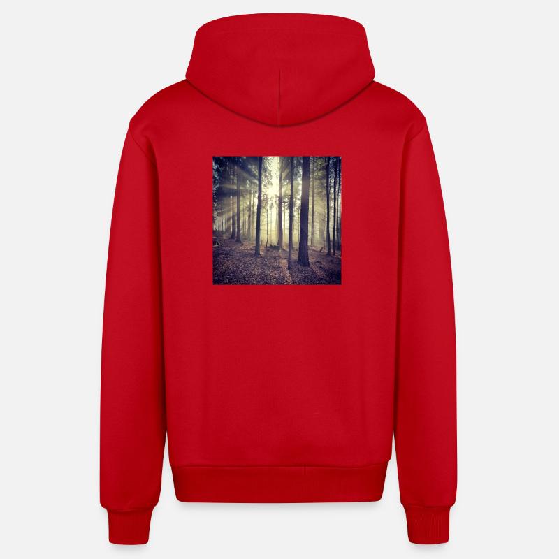 Sunbeams Forest Light - Organic Relaxed Hooded Jacket Made in EU - red