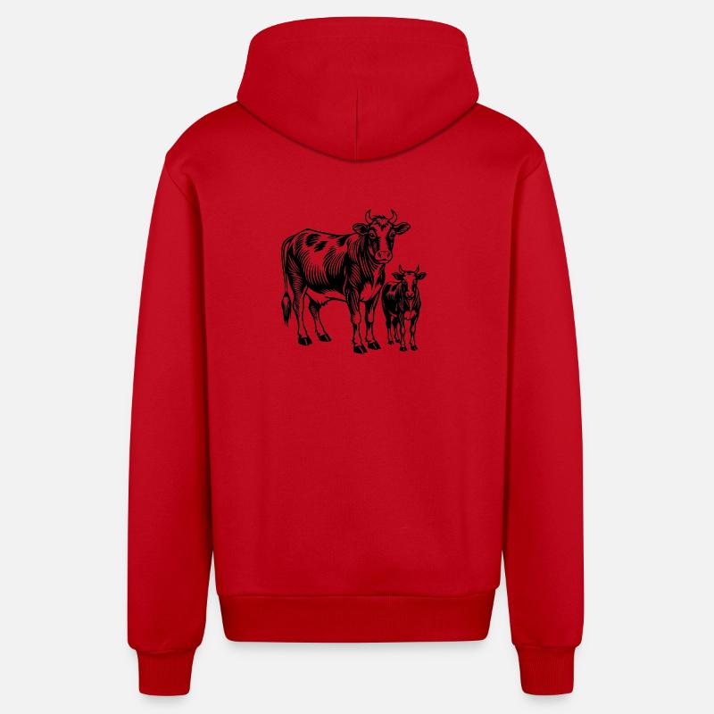 Vache et veau - Veste à capuche bio décontractée fabriquée en UE - rouge