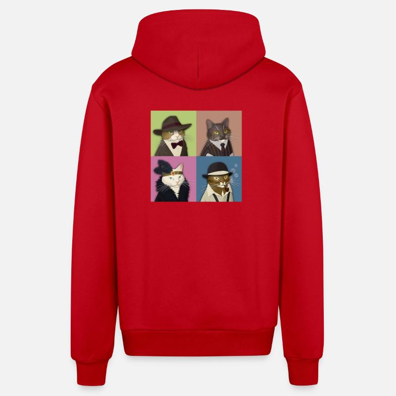 Dapper Cats Quartet - Veste à capuche bio décontractée fabriquée en UE - rouge