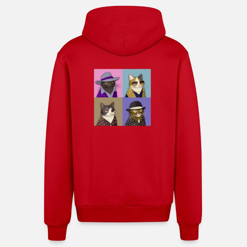 Badass Cat Quartet - Veste à capuche bio décontractée fabriquée en UE - rouge