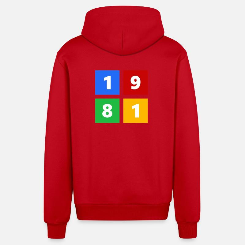 1981 - Veste à capuche bio décontractée fabriquée en UE - rouge