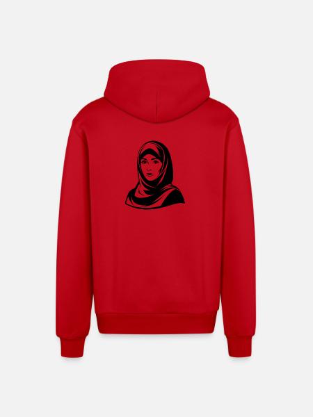 Hijab Woman - Organic Relaxed Hooded Jacket Made in EU - red
