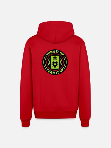 Speaker Music Badge - Organic Relaxed Hooded Jacket Made in EU - red
