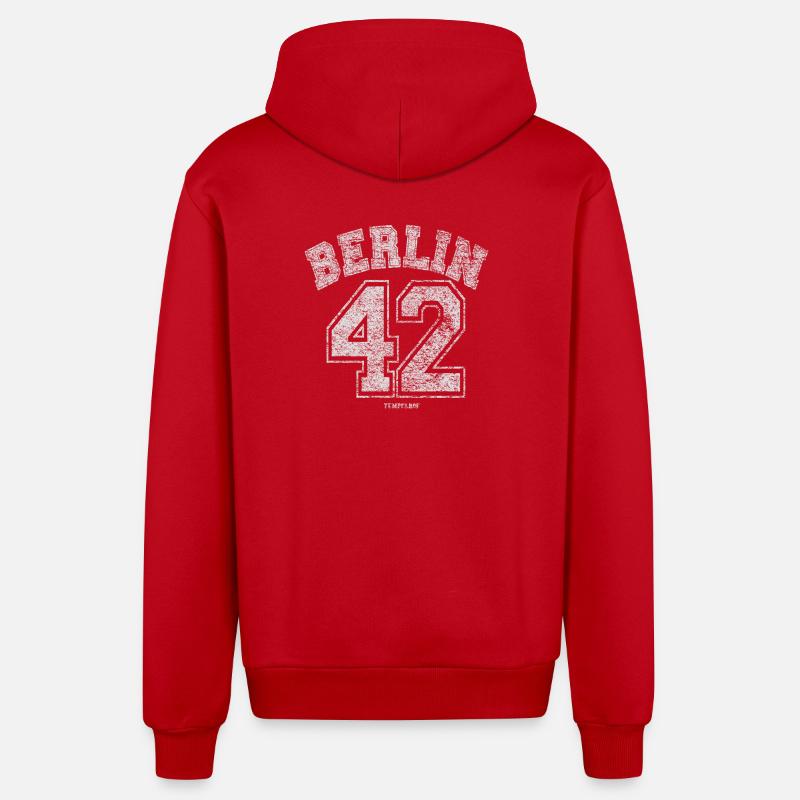 Berlin 42 Tempelhof - Organic Relaxed Kapuzenjacke Made in EU - Rot